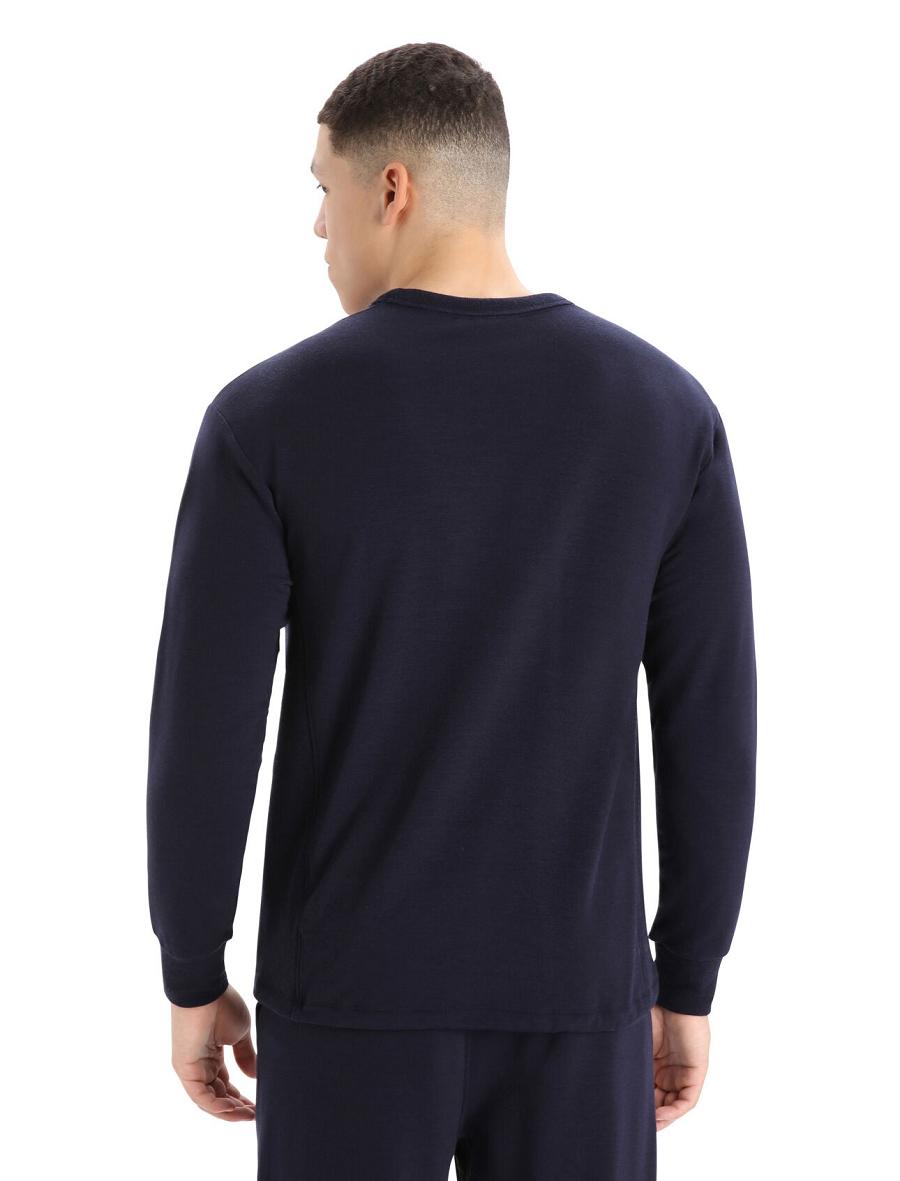 Men's Icebreaker RealFleece™ Merino Dalston Long Sleeve Sweatshirt Hoodie Midnight Navy | CA 1690HAPK